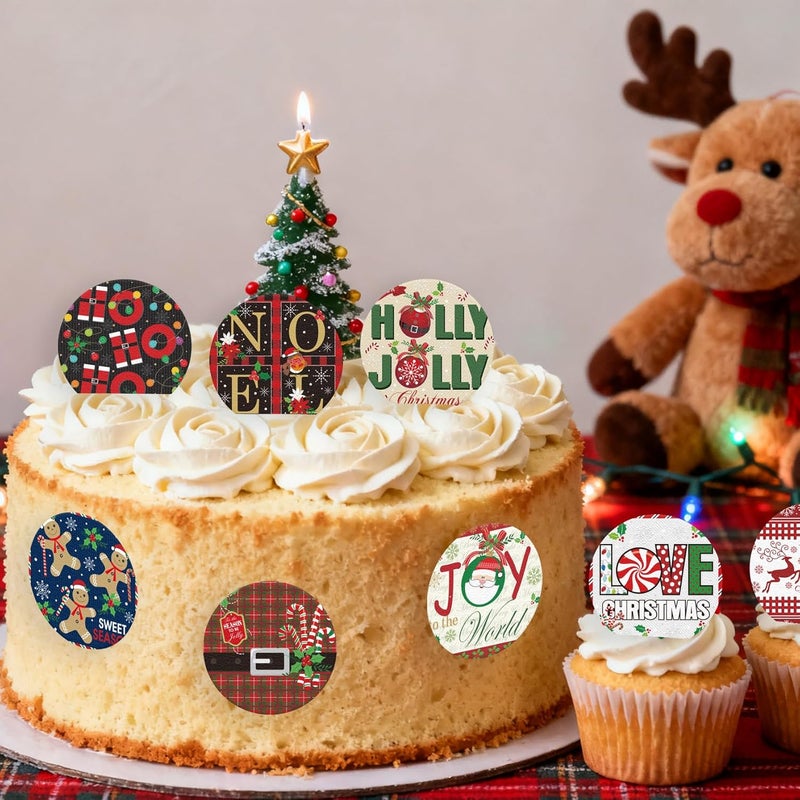 Fyeoxle 36PCS Edible Noel Cupcake Toppers Wafer Paper Merry Christmas HoHoHo Cupcake Picks for Christmas Theme New Year Party Baby Shower Birthday Supplies - Image 3